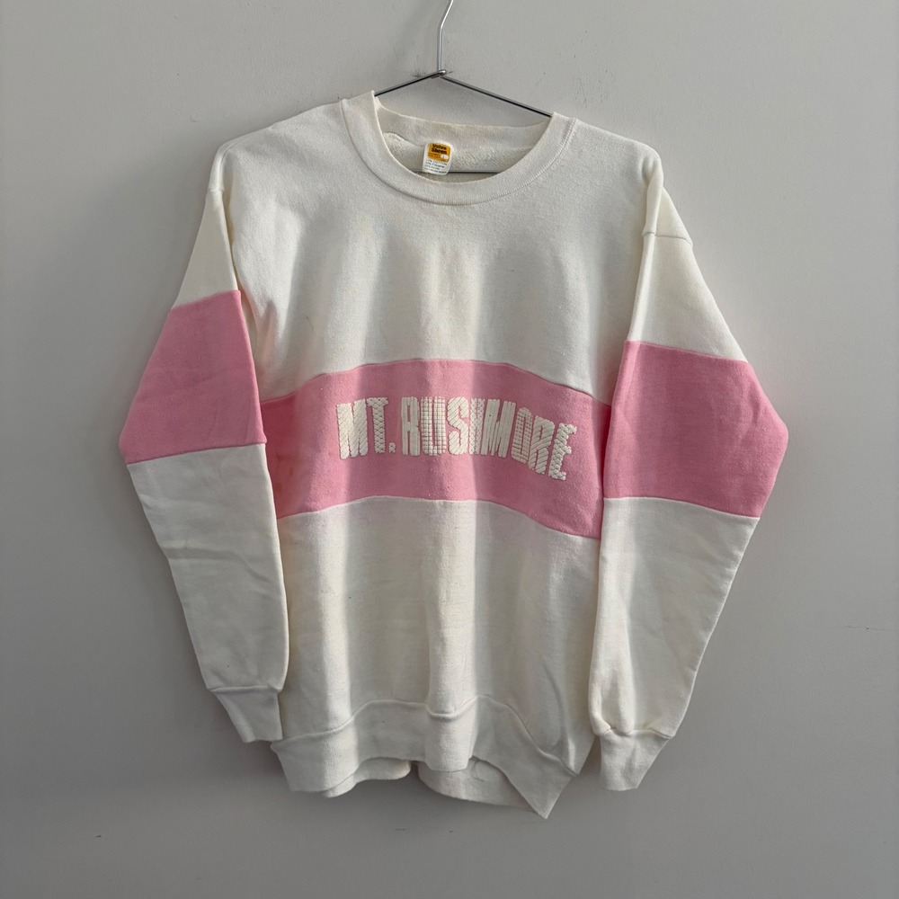 Vintage Velva Sheen Mt Rushmore Pink Stripe Sweatshirt Large Made in USA